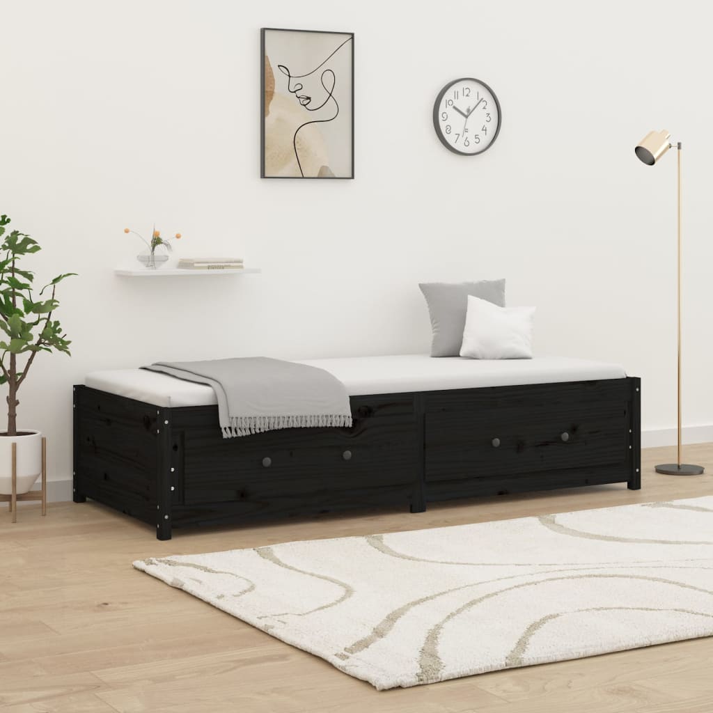 Tagesbett Schwarz 90x200 cm Massivholz Kiefer