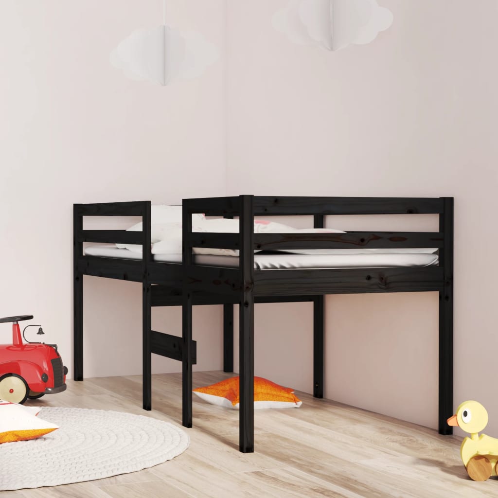 Hochbett Schwarz 90x200 cm Massivholz Kiefer