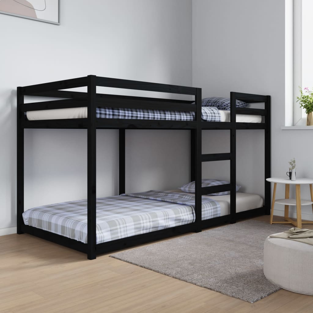 Etagenbett Schwarz 90x200 cm Massivholz Kiefer