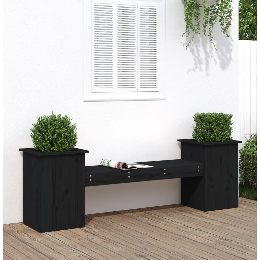 Planter Bench Black 184.5x39.5x56.5 cm Solid Wood Pine
