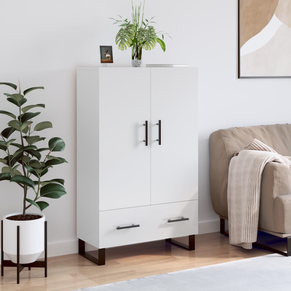 Highboard High Gloss White 69.5x31x115 cm Engineered Wood