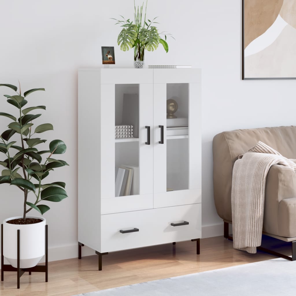Highboard High Gloss White 69.5x31x115 cm Engineered Wood