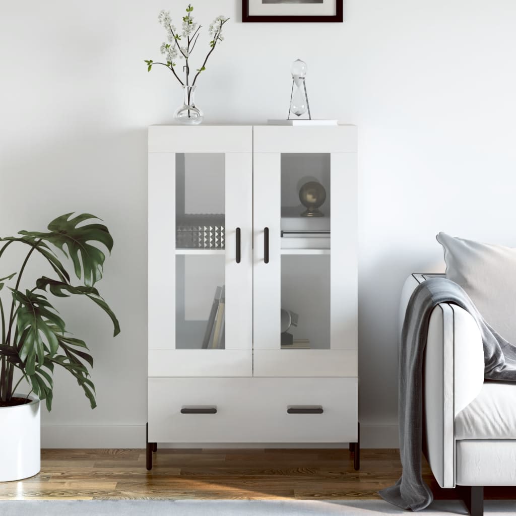 Highboard High Gloss White 69.5x31x115 cm Engineered Wood
