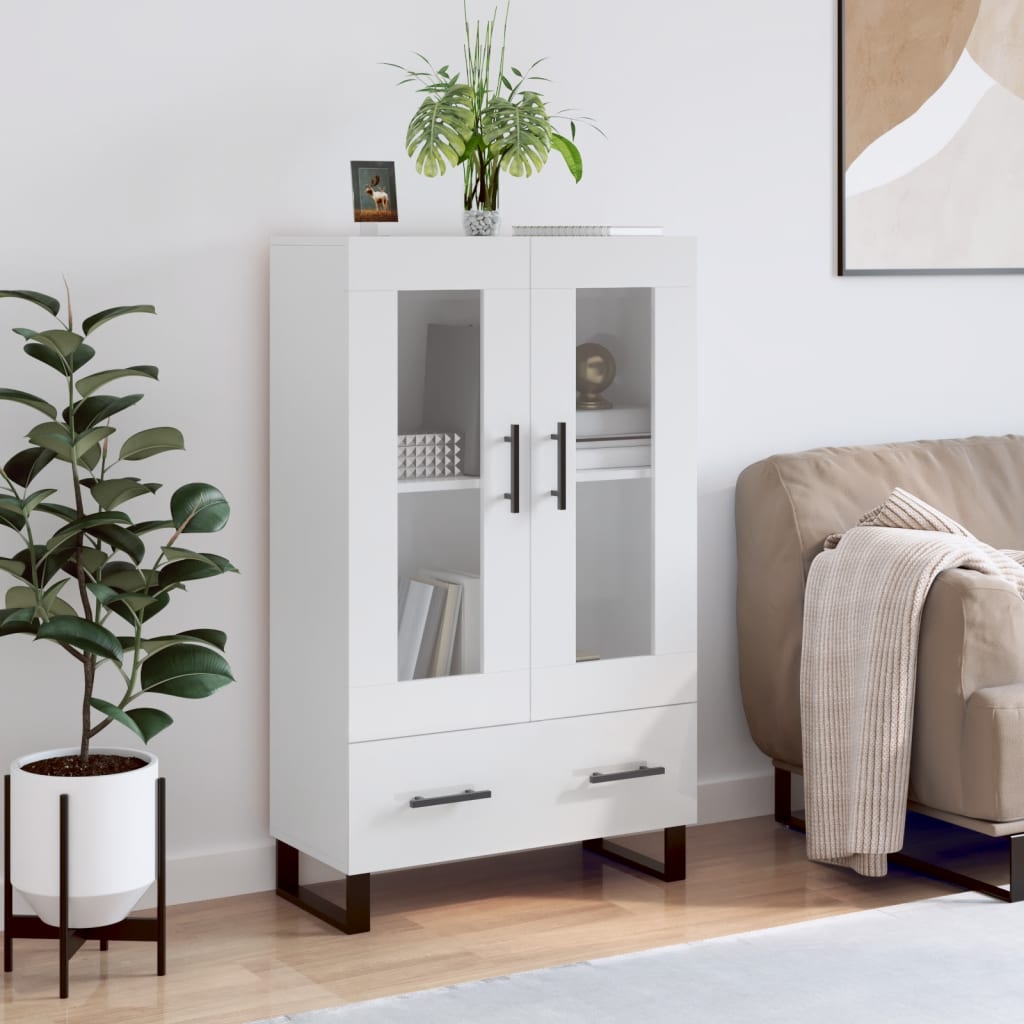 Highboard High Gloss White 69.5x31x115 cm Engineered Wood