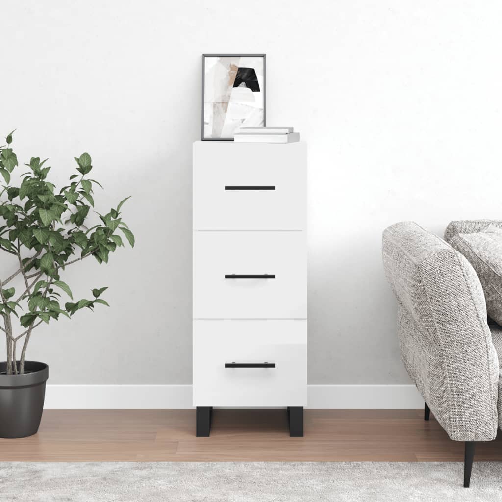 Sideboard High Gloss White 34.5x34x90 cm Engineered Wood