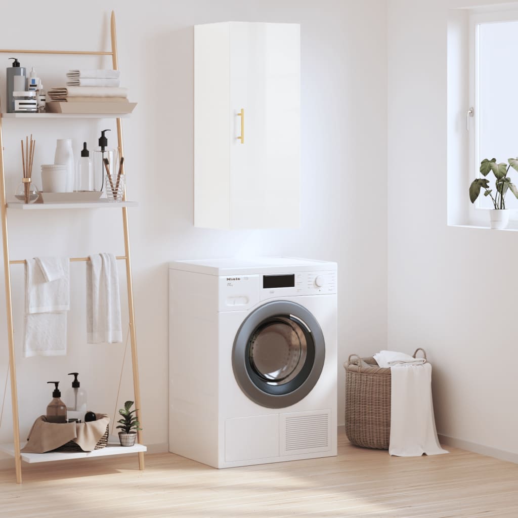 Wall Mounted Cabinet High Gloss White 34.5x34x90 cm