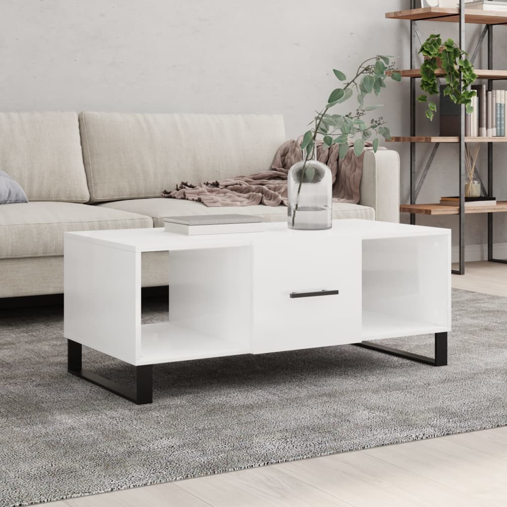 Coffee Table High Gloss White 102x50x40 cm Engineered Wood