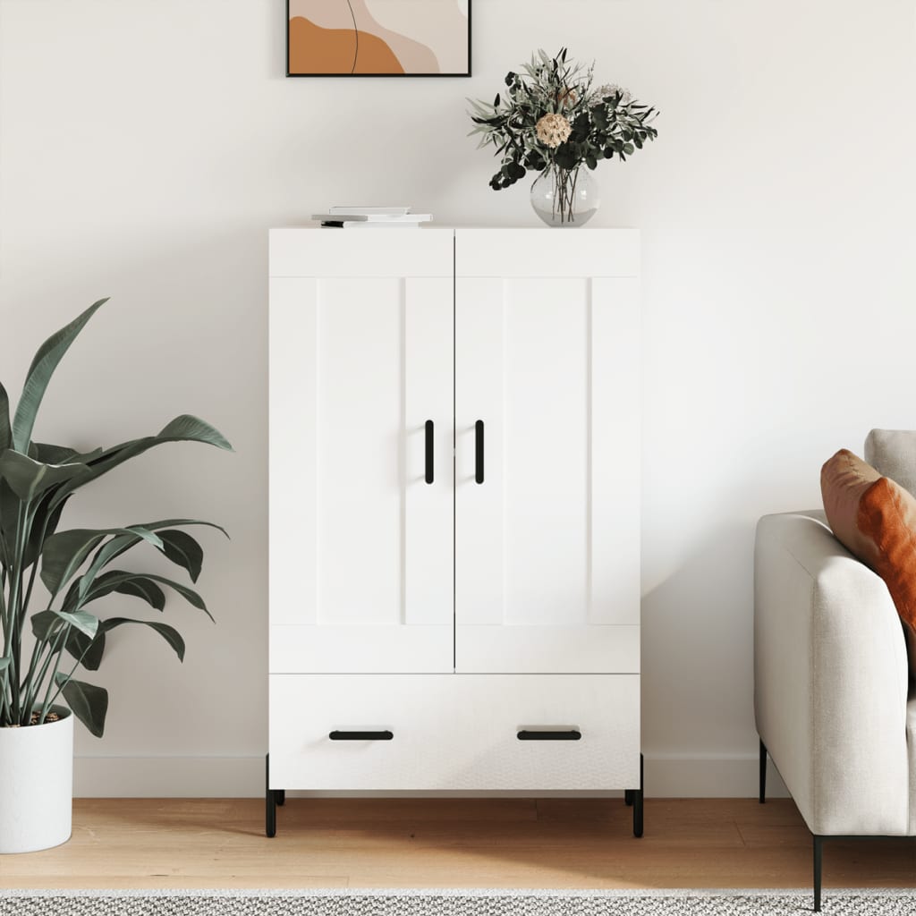 Highboard High Gloss White 69.5x31x115 cm Engineered Wood