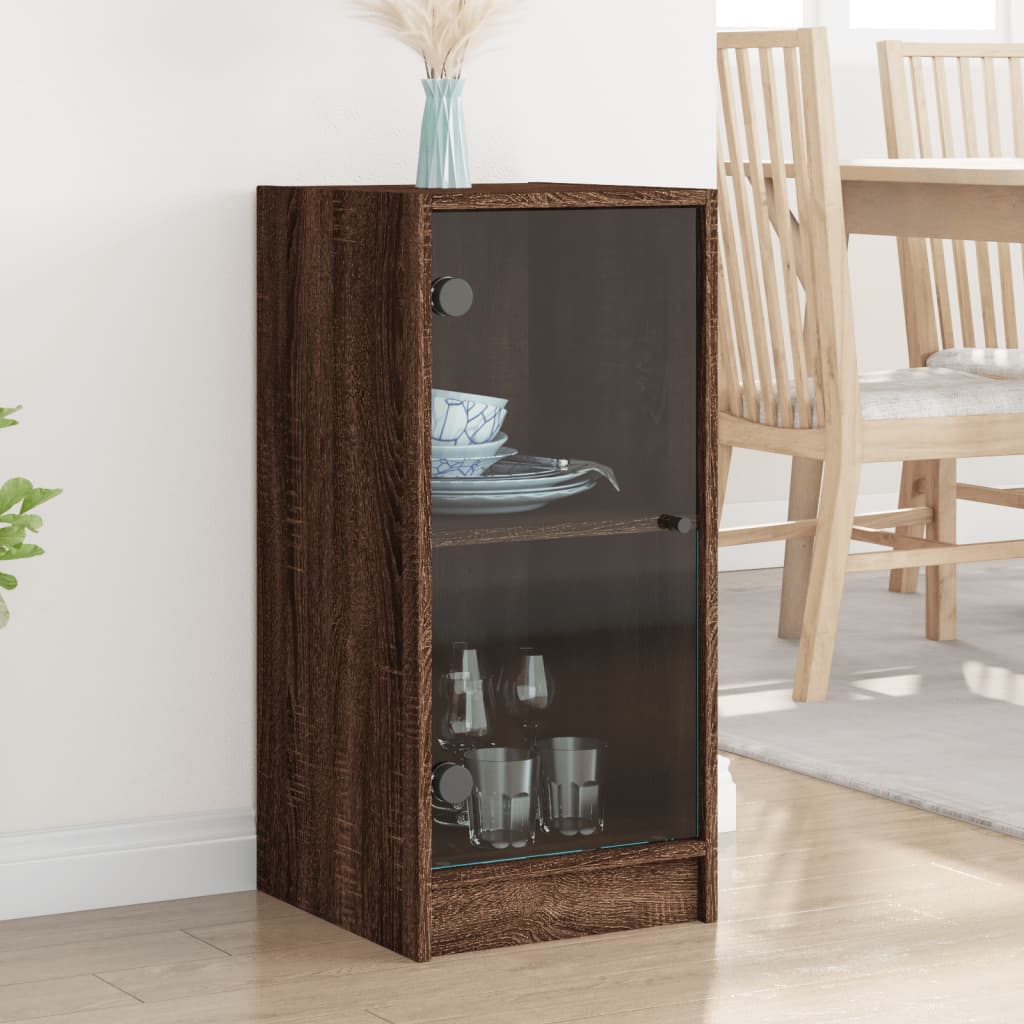 Side Cabinet with Glass Doors Brown Oak 35x37x75.5 cm