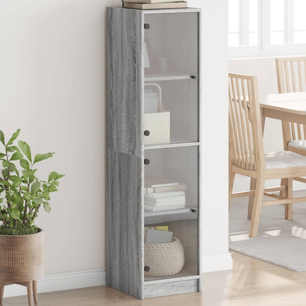 Highboard with Glass Doors Grey Sonoma 35x37x142 cm