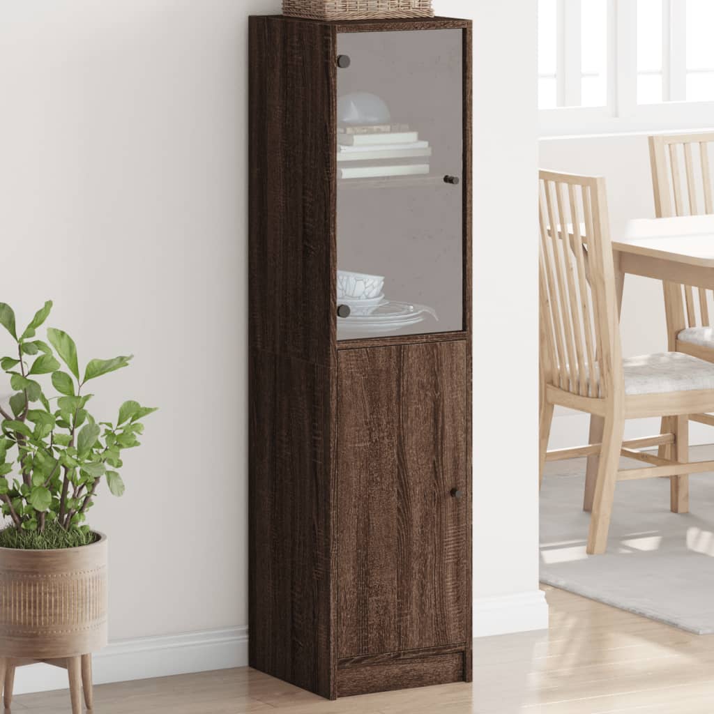 Highboard with Glass Door Brown Oak 35x37x142 cm