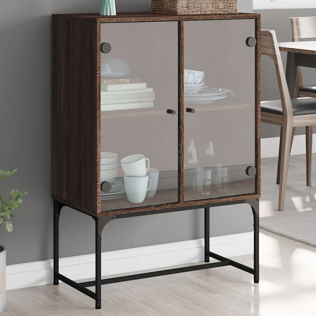 Side Cabinet with Glass Doors Brown Oak 69x37x100 cm