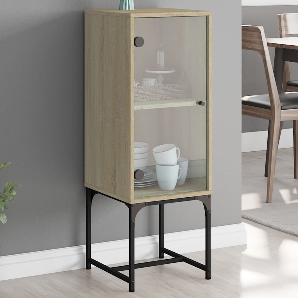 Side Cabinet with Glass Doors Sonoma Oak 35x37x100 cm