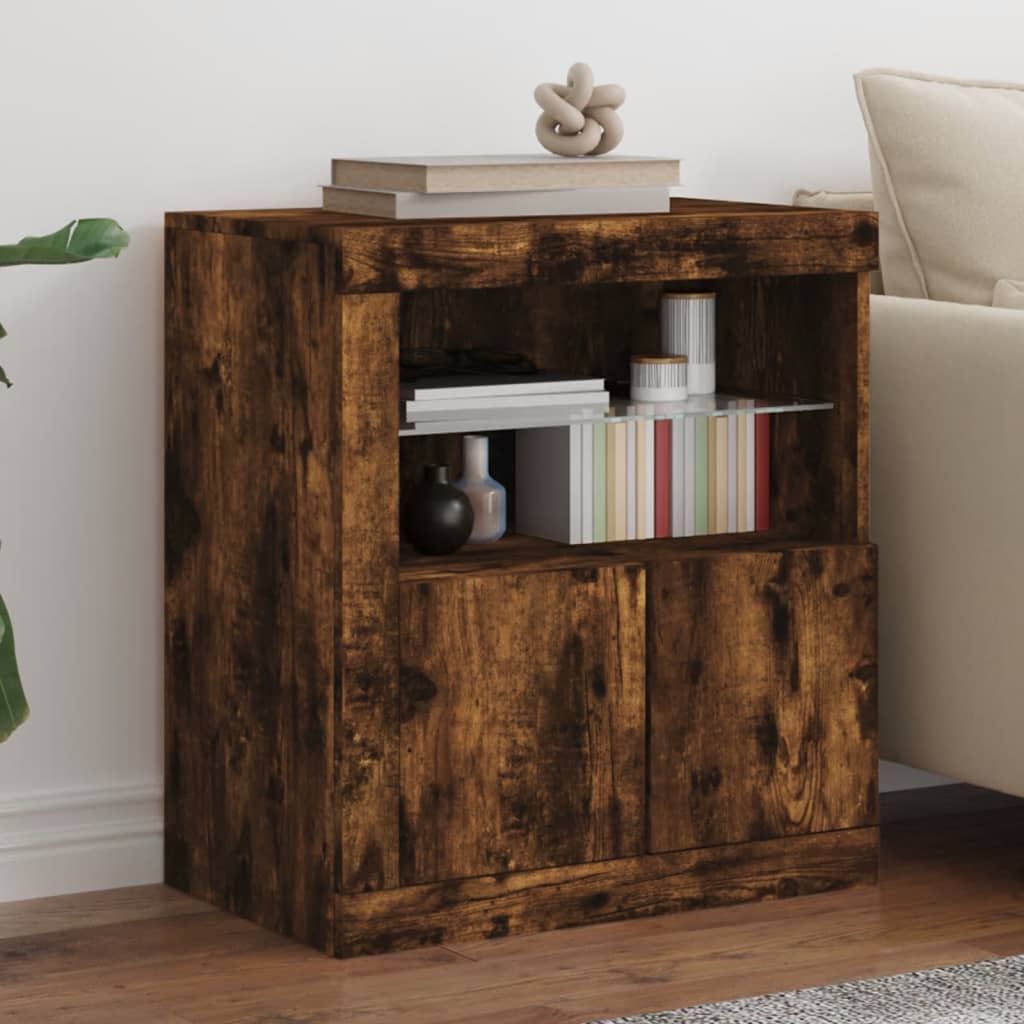 Sideboard with LED Lights Smoked Oak 60.5x37x67 cm