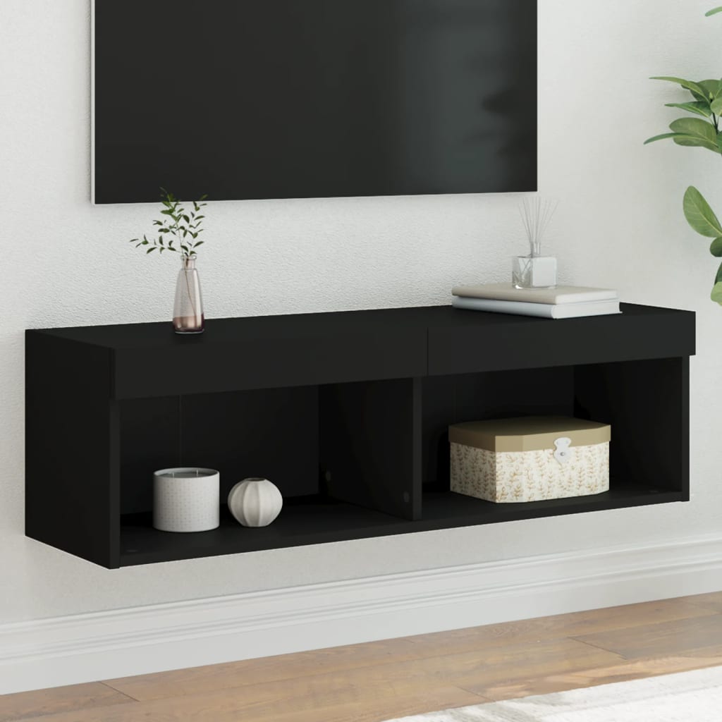 TV Cabinet with LED Lights Black 100x30x30 cm