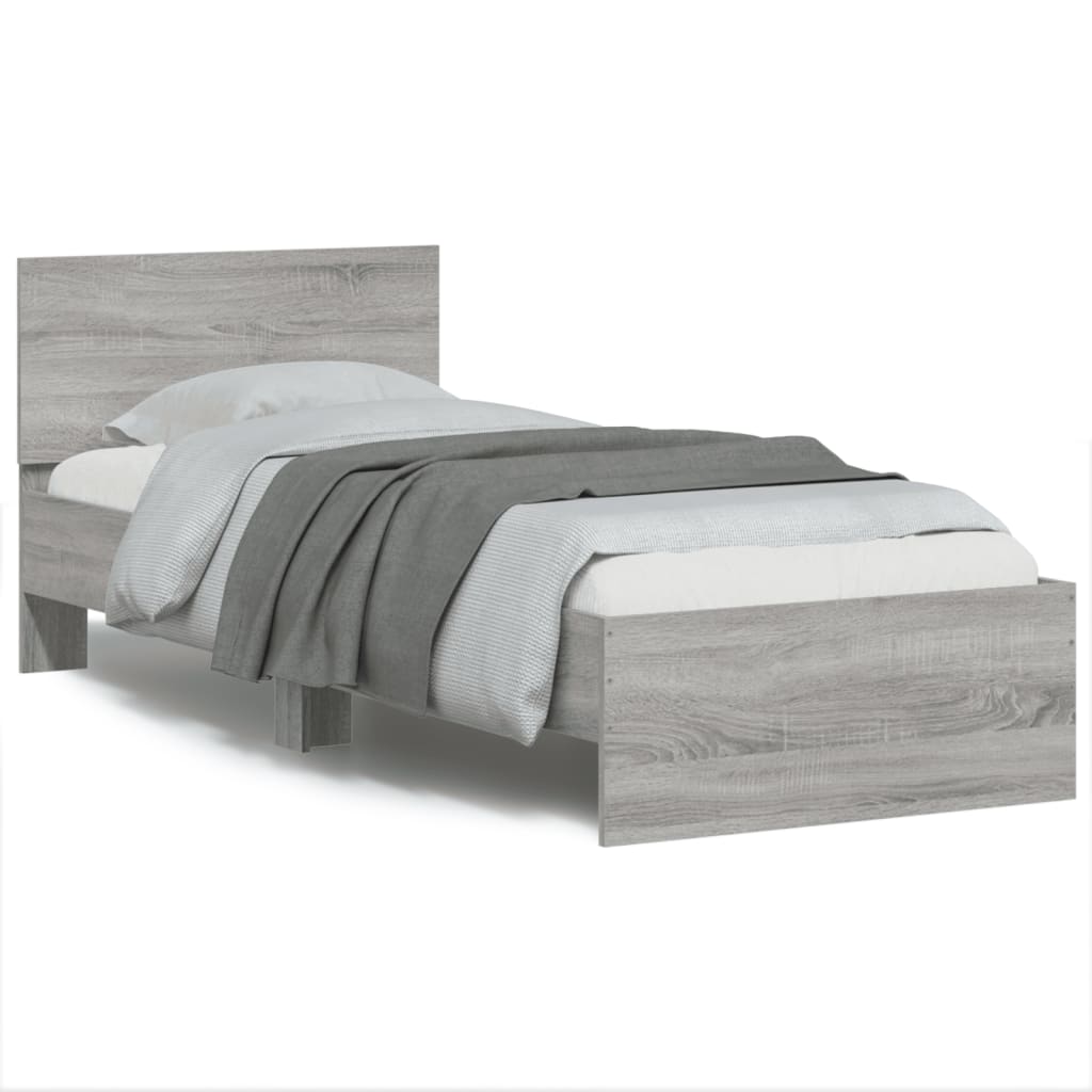 Bed Frame without Mattress with LED Lights Grey Sonoma 90x190 cm Single