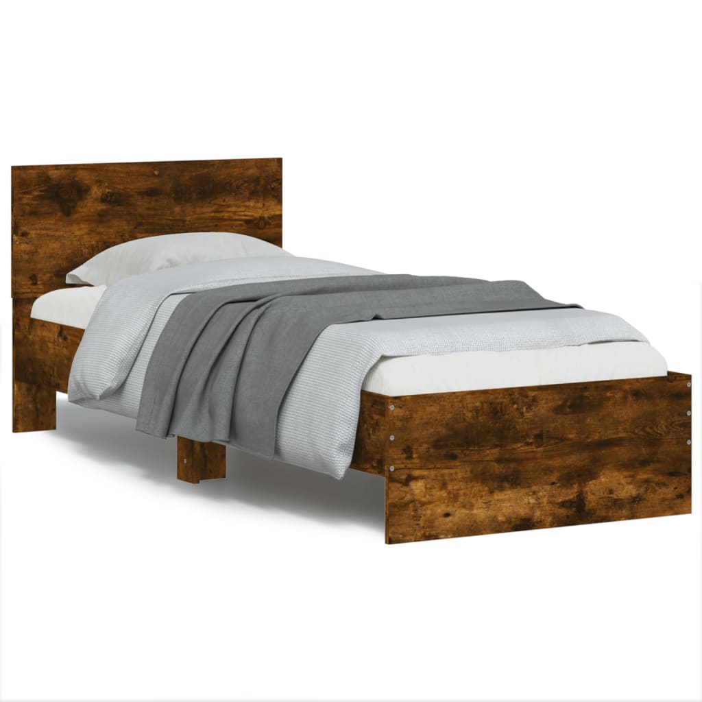 Bed Frame without Mattress with LED Lights Smoked Oak 75x190 cm Small Single