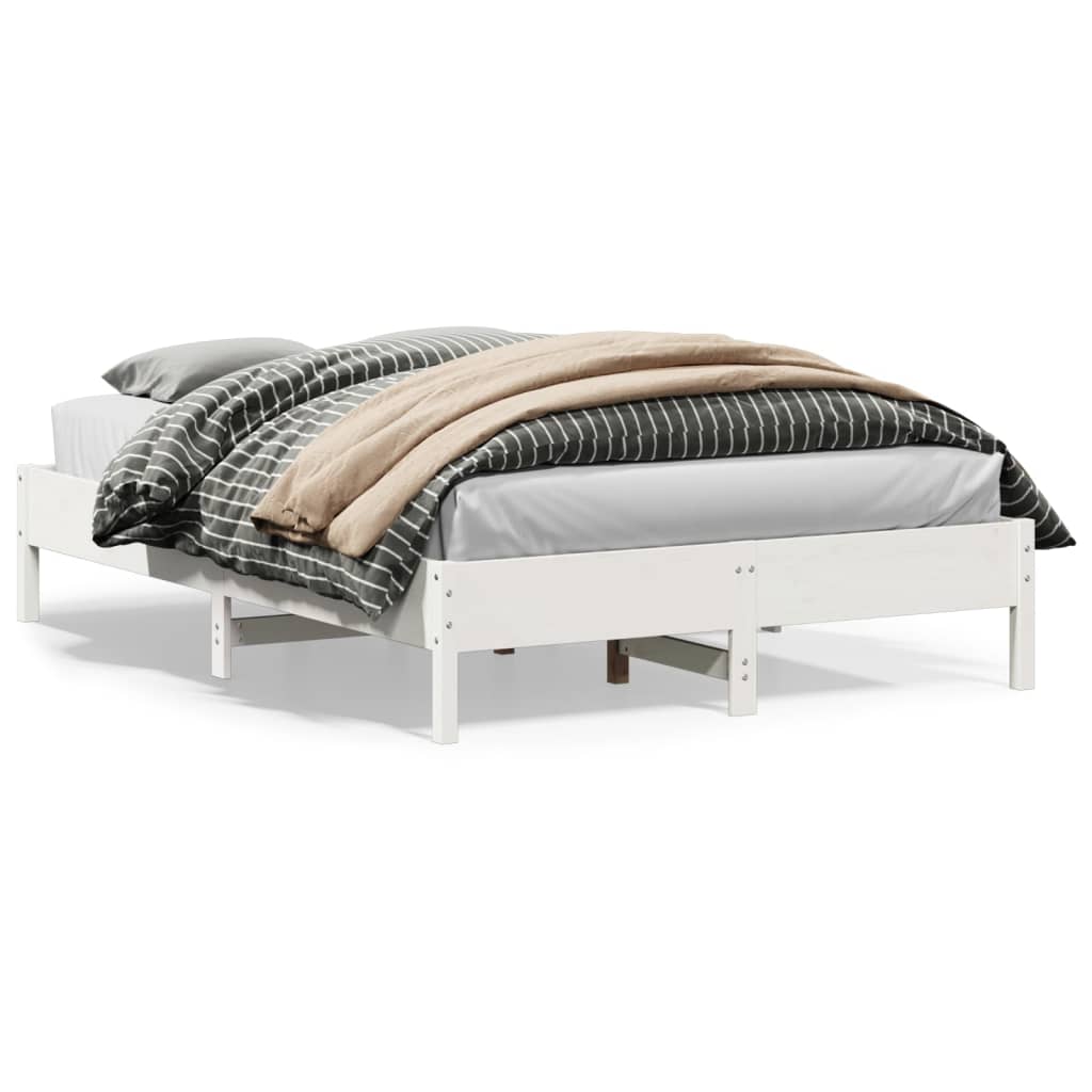 Bed Frame without Mattress White 150x200 cm King Size Solid Wood Pine