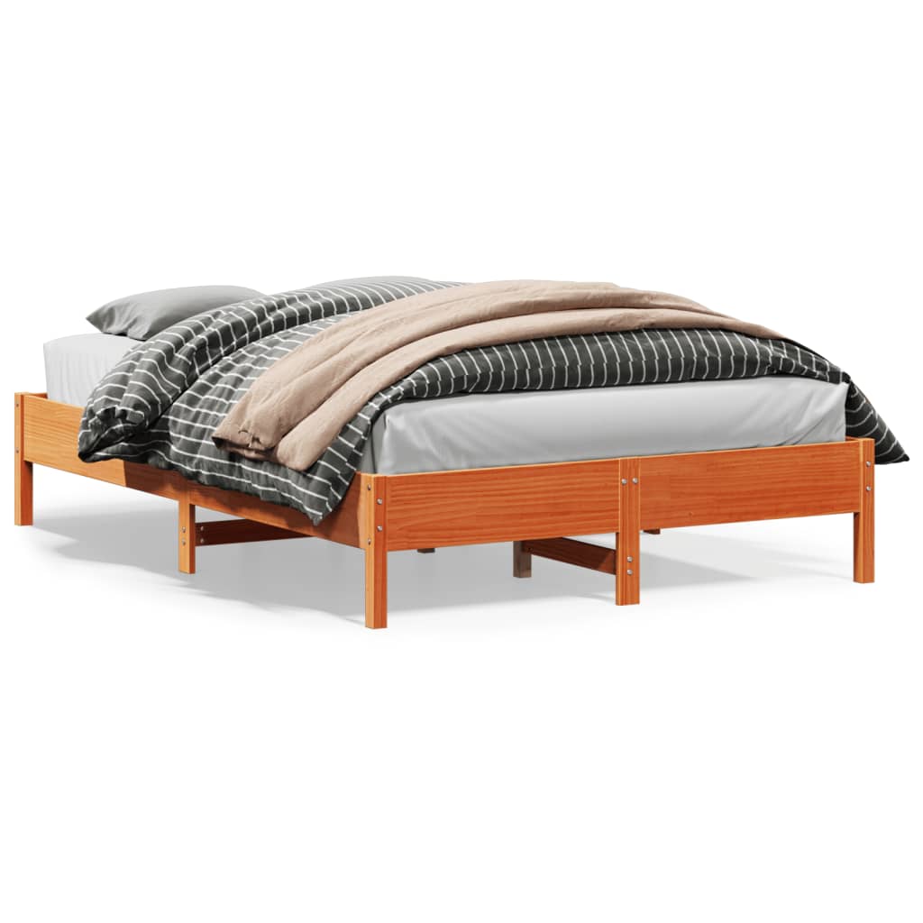 Bed Frame without Mattress Wax Brown 150x200 cm King Size Solid Wood Pine