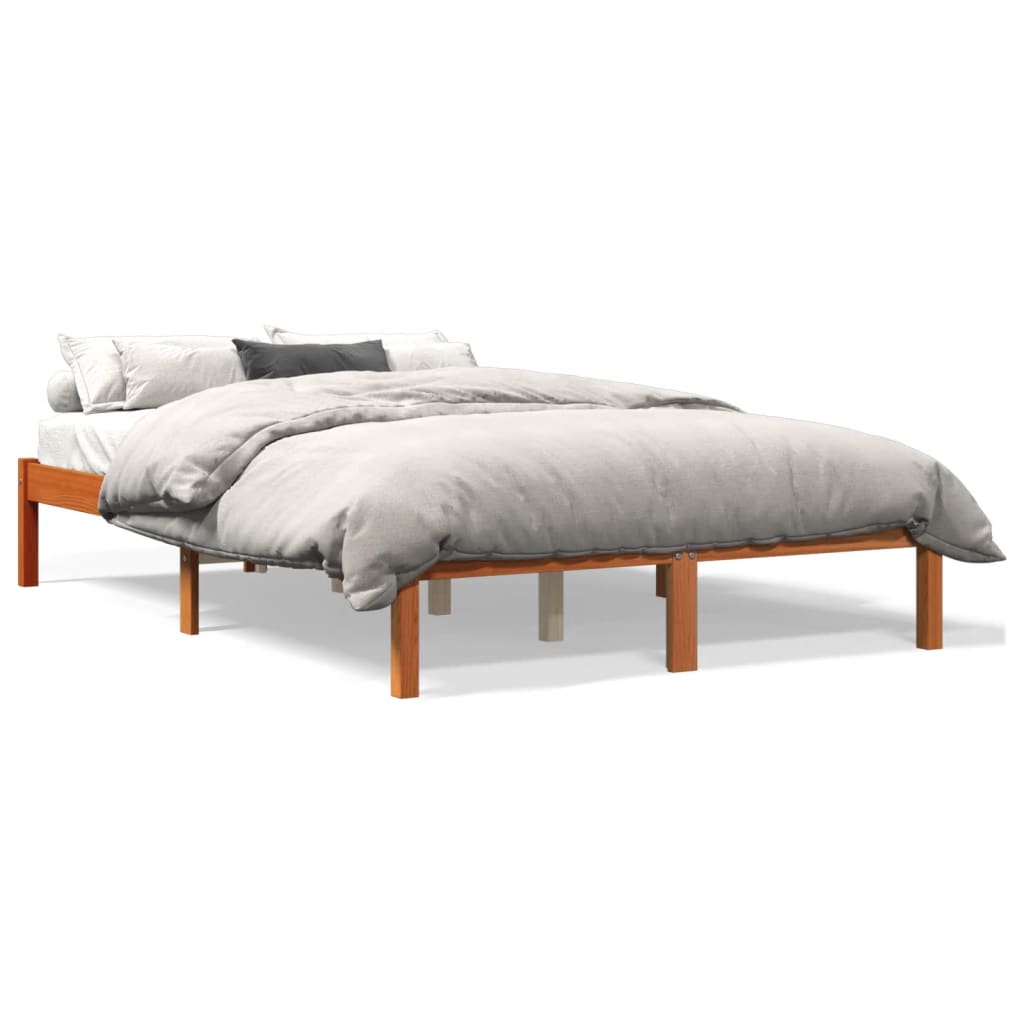 Bed Frame without Mattress Wax Brown 135x190 cm Double Solid Wood Pine