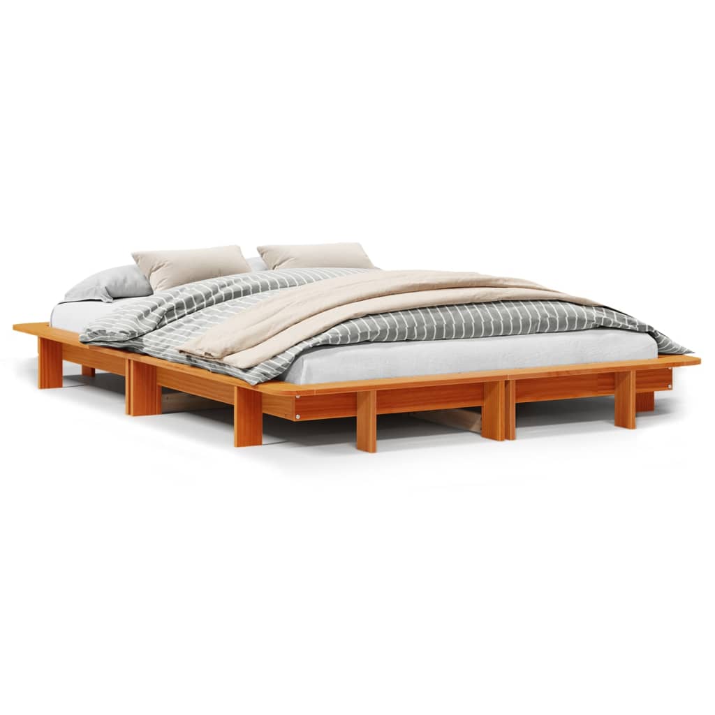 Bed Frame without Mattress Wax Brown 140x200 cm Solid Wood Pine