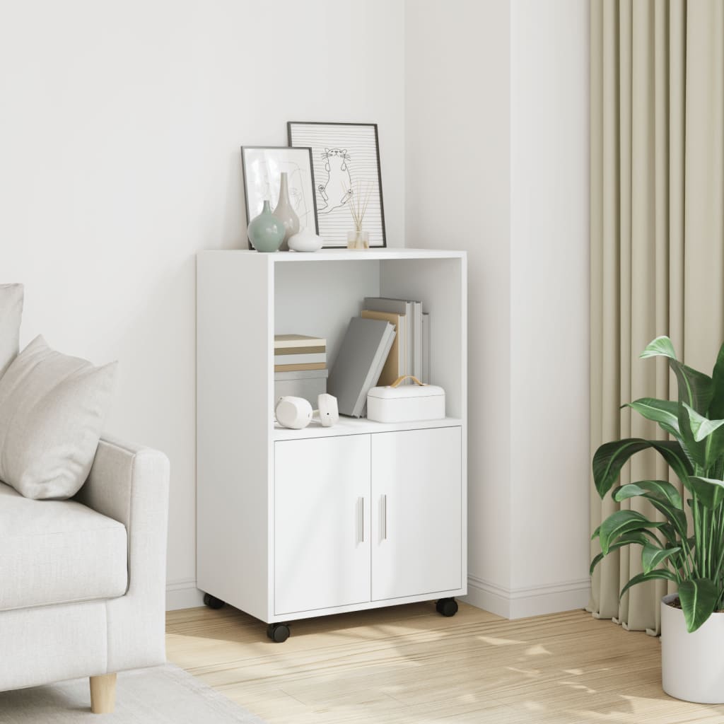 Rolling Cabinet White 55x40x91 cm Engineered Wood