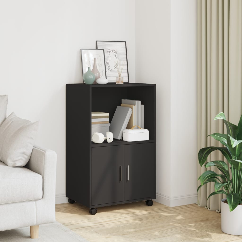 Rolling Cabinet Black 55x40x91 cm Engineered Wood