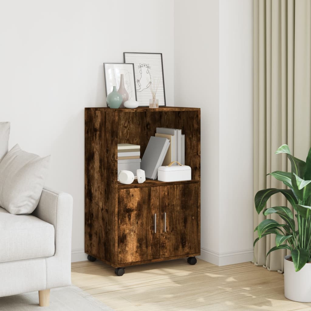 Rolling Cabinet Smoked Oak 55x40x91 cm Engineered Wood
