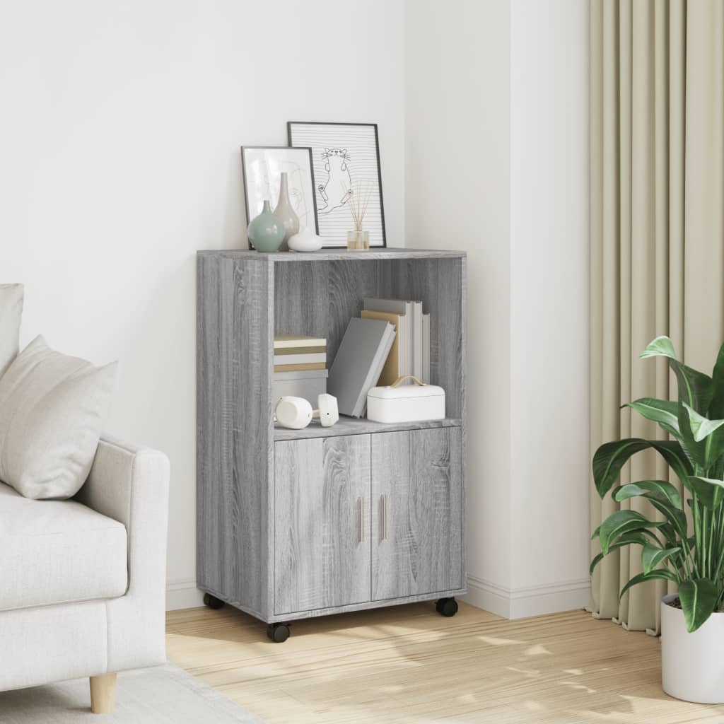 Rolling Cabinet Grey sonoma 55x40x91 cm Engineered Wood