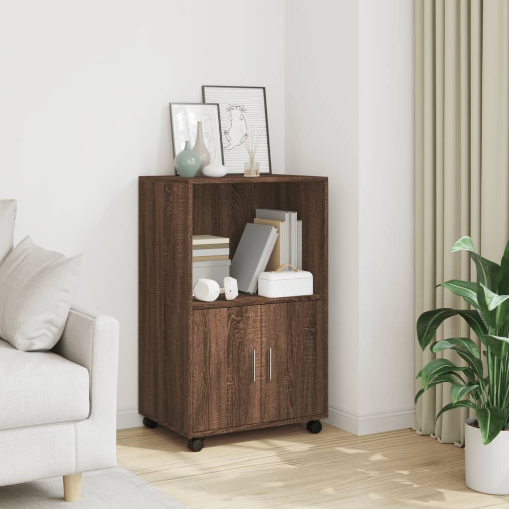 Rolling Cabinet Brown Oak 55x40x91 cm Engineered Wood