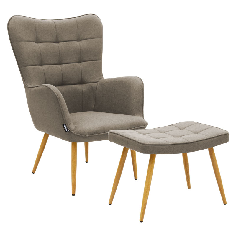 Maddison armchair with footrest-cushion fabric beige-natural 69x74x98cm