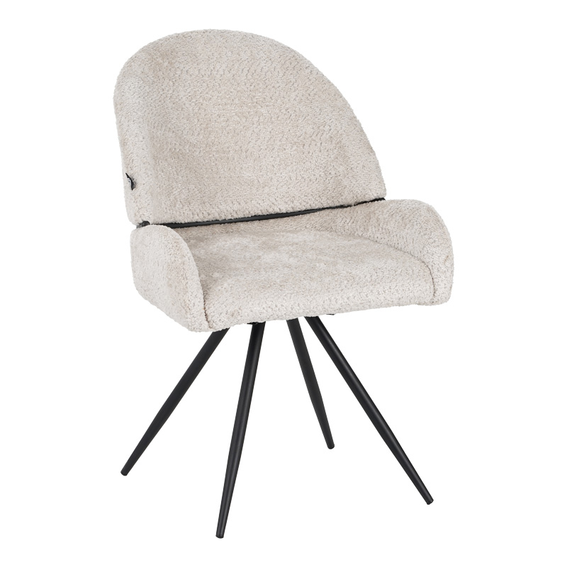 Morea rotating chair bouclé in beige color with black metallic legs 55x63.5x89.5cm