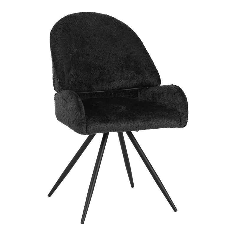 Morea rotating chair bouclé in black color with black metallic legs 55x63.5x89.5cm