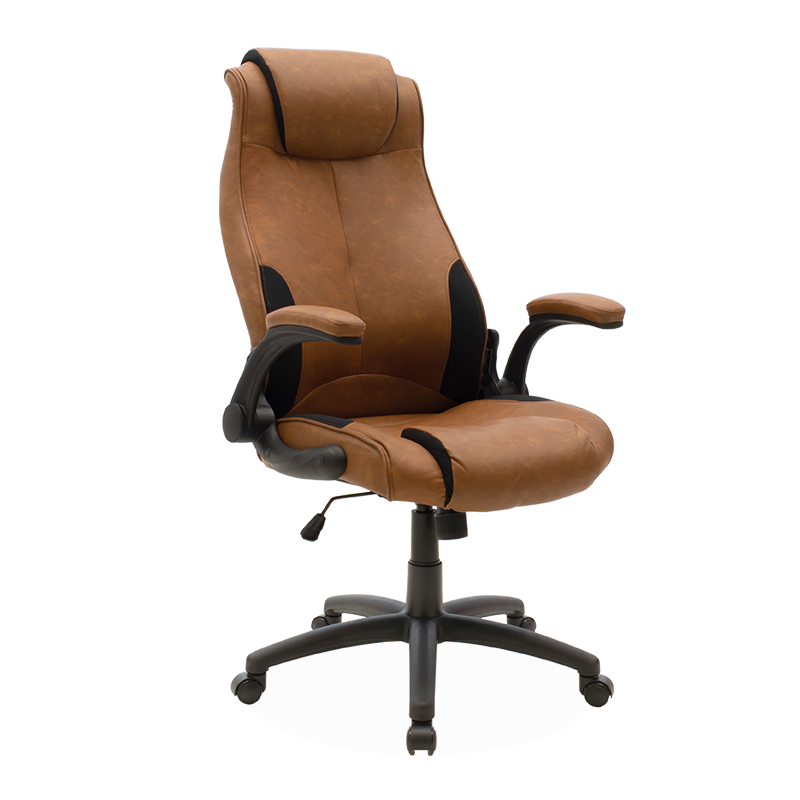 Manager office chair Bear with pu brown tabac antique-black colour