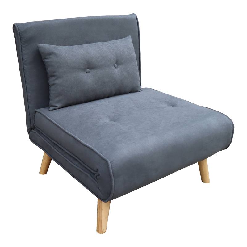 Armchair-bed Josuane anthracite fabric and natural wood leg 77x80x81cm