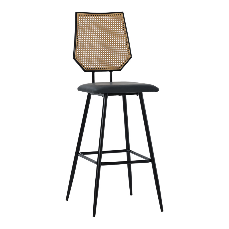 Bar stool Camilla pe rattan natural-pu black-metal black 47.5x58x117cm