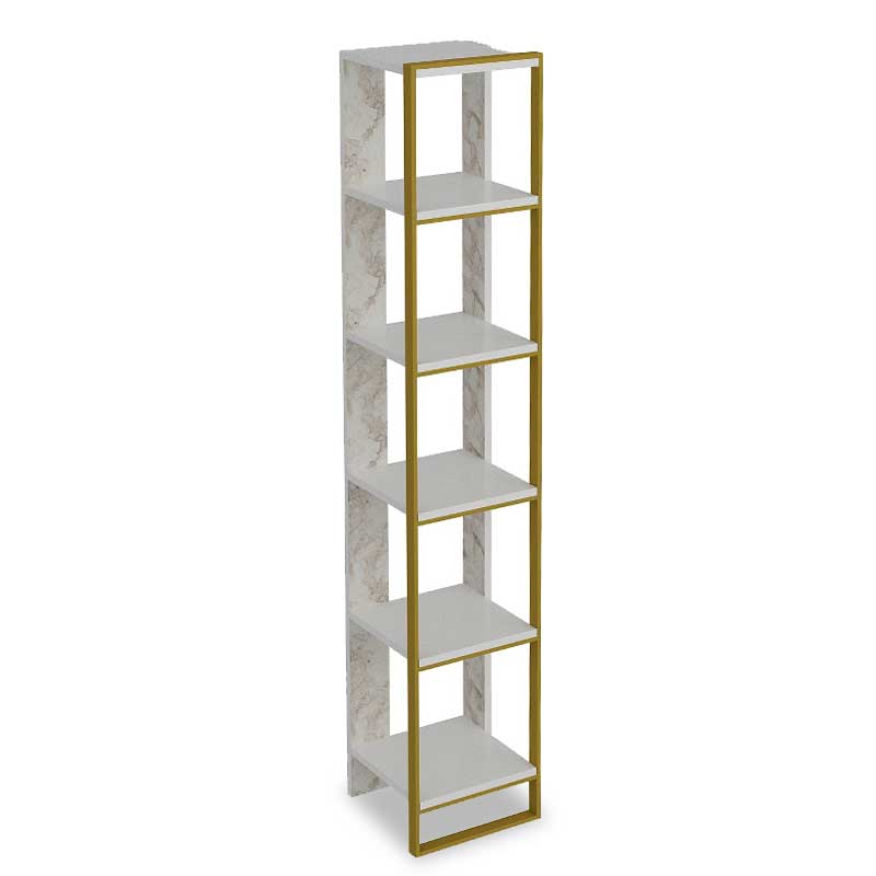 Bookcase Marble in white marble color with golden metal frame 32x38,5x178,5cm
