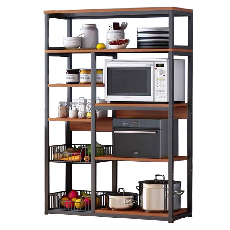 Floor shelf unit Leena metallic in black-walnut color 80x30x142cm