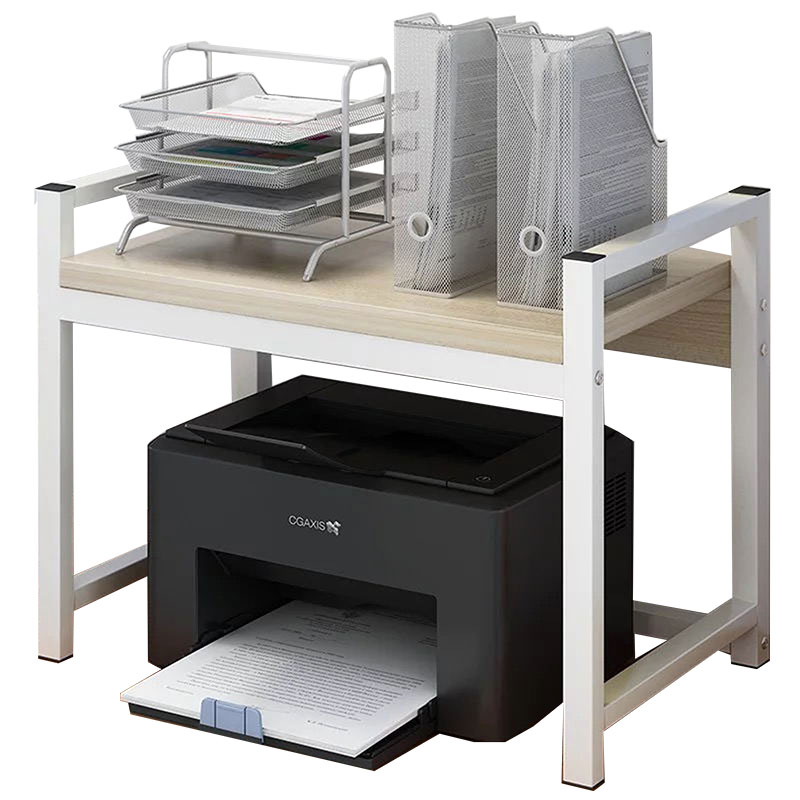 table shelf unit Cadia metallic in white-natural color 53x35x44cm