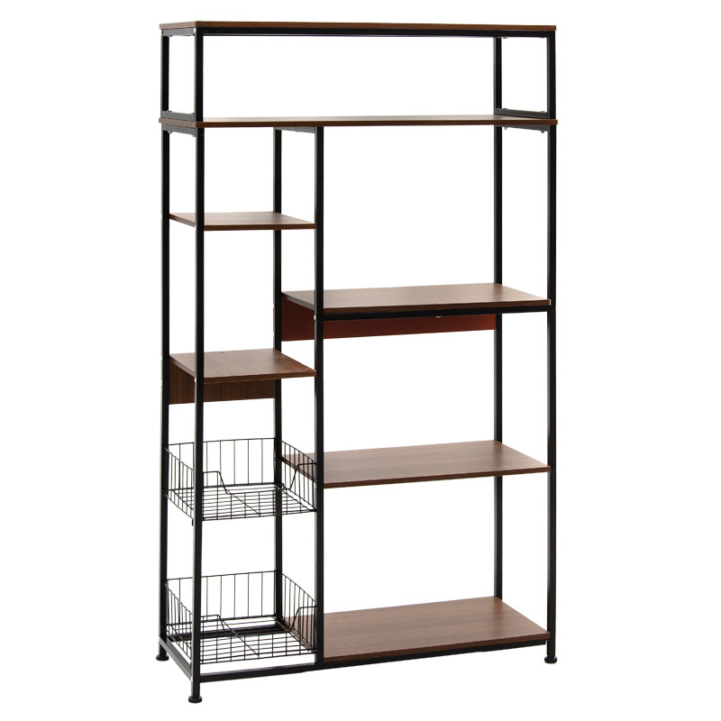 Floor shelf unit Leena metallic in dark oak-black color 80x30x142cm