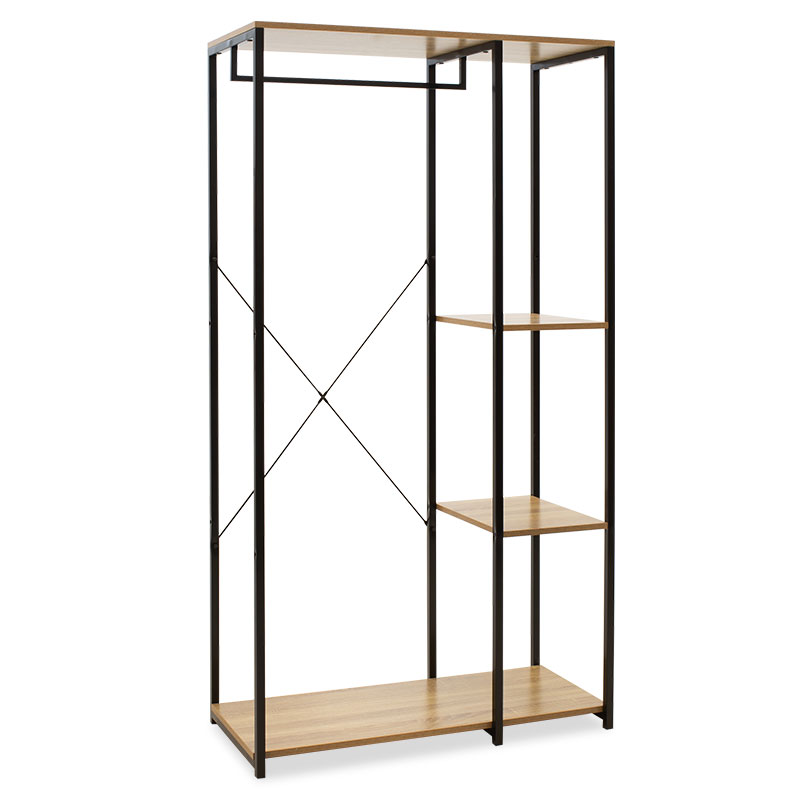 Entrance unit Ramon modern oak color with black metal frame 90,5x41x167cm