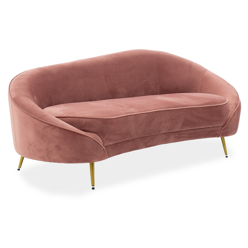 3 seater sofa Amora in rotten apple velvet - golden metal 180x81x77cm