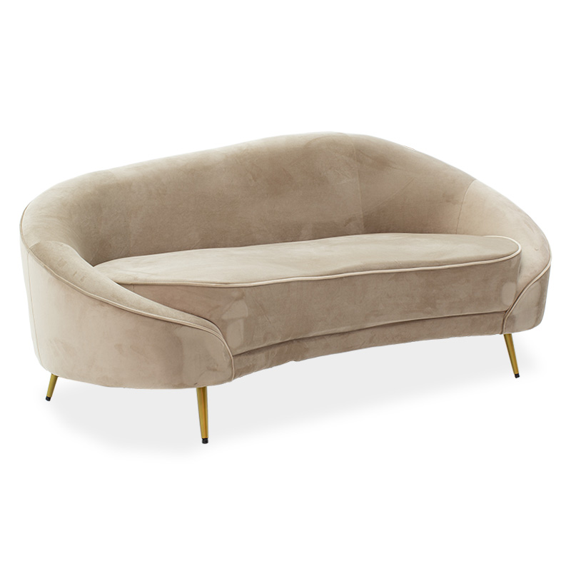 3 seater sofa Amora in beige velvet - golden metal 180x81x77cm