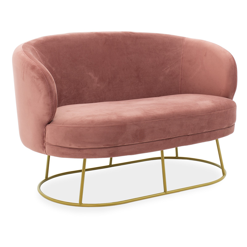 2 seater sofa Gloria in rotten apple velvet - golden metal 132x82x83cm