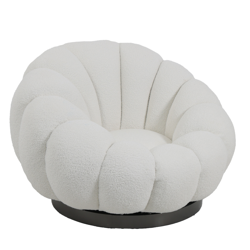 Nester swivel armchair boucle fabric in white color 98x97x69cm