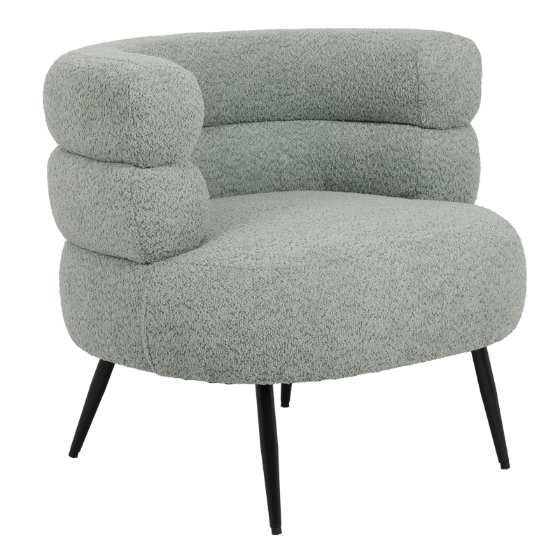 Foleja armchair boucle fabric in light green color with black metal legs 76x75x72cm
