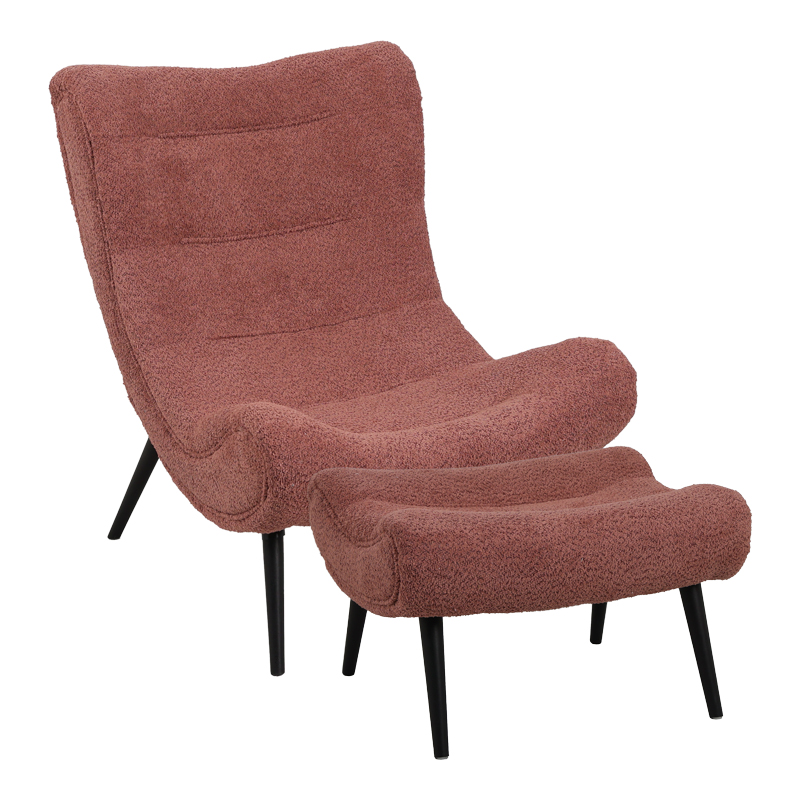 Silla boucle fabric armchair with footstool in rotten apple color 97x80x100cm