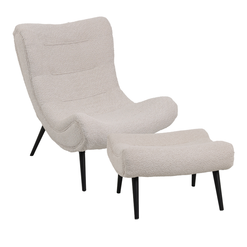 Silla boucle fabric armchair with footstool in beige color 97x80x100cm