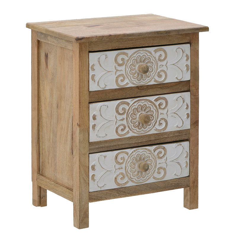 Wooden carved drawer Inart 3-50-245-0017 natural-white 50x32x61cm