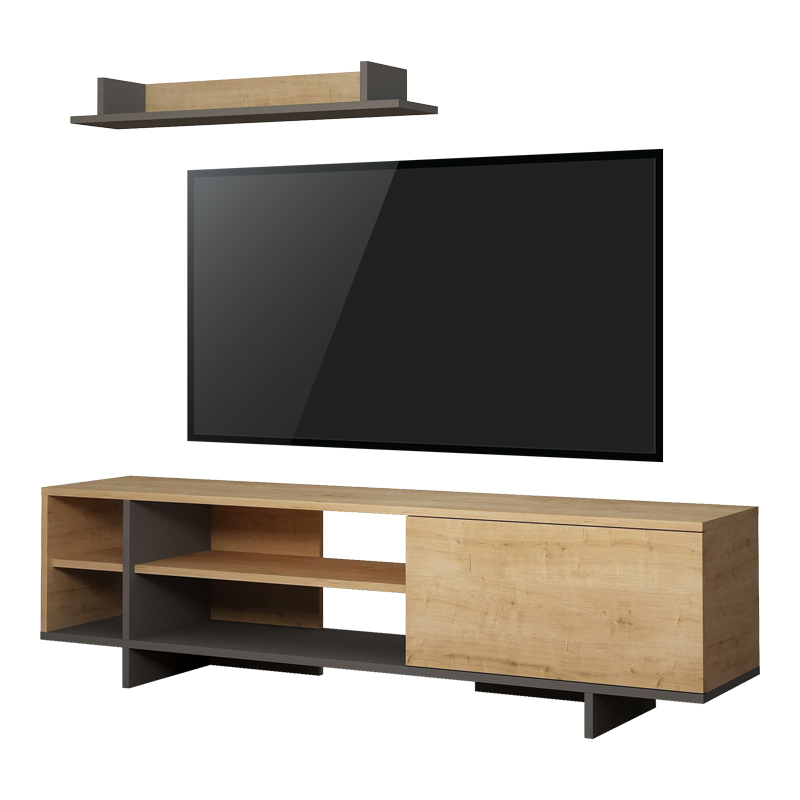 Σύνθετο σαλονιού Saloon σε ανθρακί-oak απόχρωση 160x35.5x44εκ
